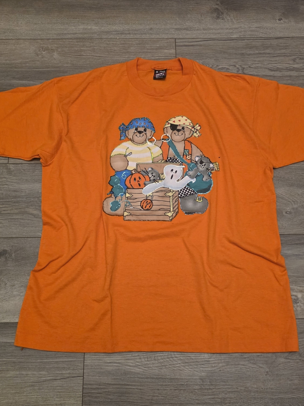Orange Graphic Men’s T-Shirt with Pirate Bear Design